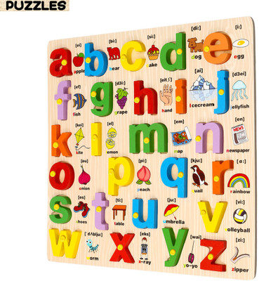 BUY SURETY Wooden Alphabets AtoZ Small Letter Learning Puzzle Board with Pictures For Play(1 Pieces)