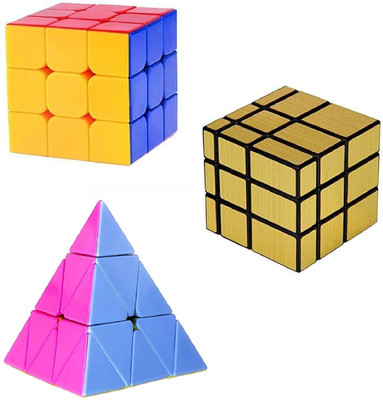 littlewish CUBE 3x3x3, Traingle Pyramid and Golden Mirror Magic Puzzle Cubes(3 Pieces)