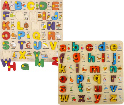 Plus Shine Pack of 2 Capital and Small Alphabet Puzzle Board With Picture Educational Toy(2 Pieces)