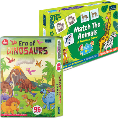BOOKFORD Era of Dinosaurs &Memory Game Jigsaw Puzzle|Set of 2–Brain Boost & Dinosaur Fun!(144 Pieces)