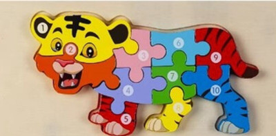 Villagers Product Tiger Wooden Puzzle for Toddlers | Learn Numbers 1–10 | Jungle Animal Puzzle Toy(1 Pieces)