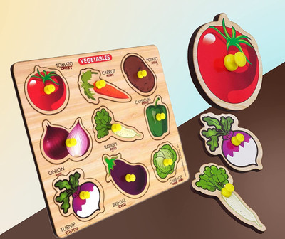 Plus Shine Learning Toys Picture Wooden Vegetables Matching Peg Puzzle Educational Board(1 Pieces)