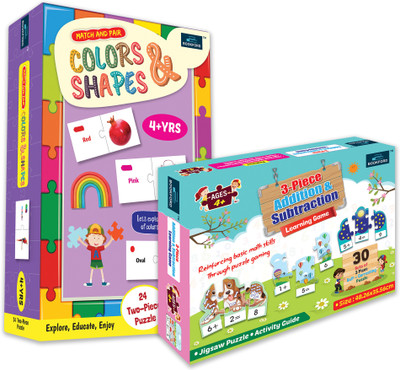 BOOKFORD Puzzle Combo Set of2Jigsaw Puzzle-3 Pcs. Add. &Sub.Game&Match&Pair Colors&Shapes(138 Pieces)