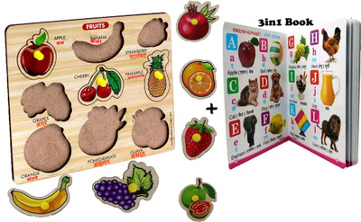 SHALAFI Fruits Name Matching Puzzle Kids Game Shape Fruits Learning Toys Board+3in1 Book(1 Pieces)