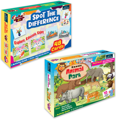 BOOKFORD Exciting Puzzle Combo Set of 2 Jigsaw Puzzle-Spot the diff. & Exotic Animal Park(88 Pieces)