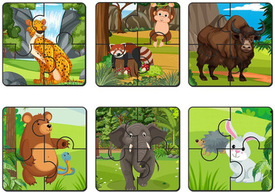 Artvibes Animals Wooden Jigsaw Puzzle for Children & Kids | 4 Pieces (PZ_505N), Set of 6(4 Pieces)