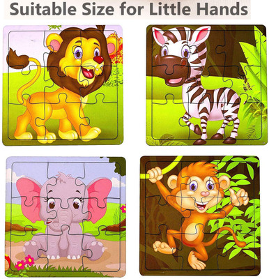 SHALAFI Wooden Jigsaw Puzzle Set Learning Educational Toy PackOf4 Animals Picture Puzzle(4 Pieces)