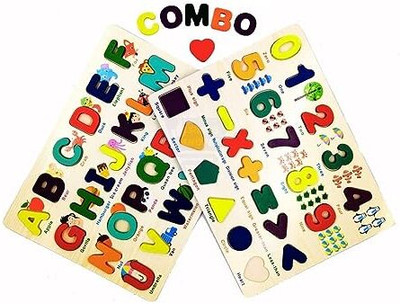 TRENDYKIDS Wooden Alphabets & Numbers with Symbols & Shapes Puzzle Board | 2 in 1 for Kids(2 Pieces)