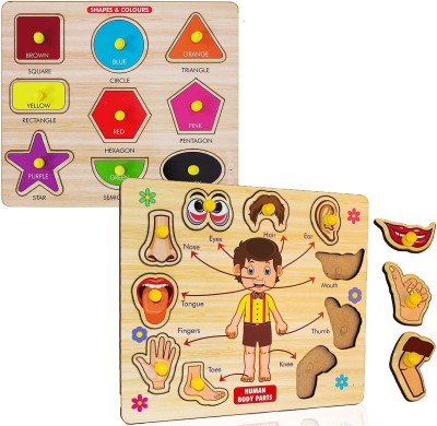 SHALAFI Pack Of 2 Human Parts Of Body Name Wooden Puzzle + Geometric Shape Matching Toys(2 Pieces)