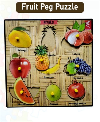 WISSEN Wooden Fruits Peg Board Puzzle- 12*12 inch(9 Pieces)