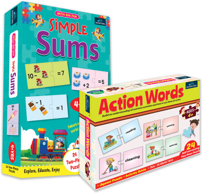 BOOKFORD Exciting Puzzle Combo Set of 2 Jigsaw Puzzle-Action Words & Match & Pair Sums(96 Pieces)
