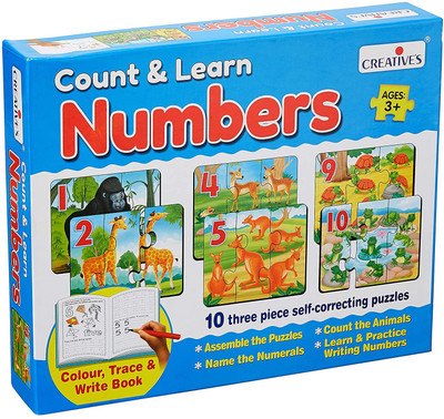 Creatives Count & Learn Numbers Puzzles with Animals Learn & Practice Writing Ages 3 & Up(30 Pieces)