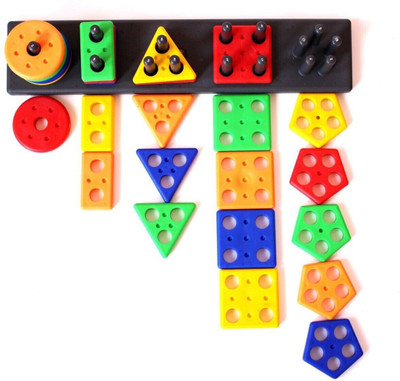 VrajVilla Early Learning Educational Geometric Column Puzzle, Stacker Shape Blocks(25 Pieces)