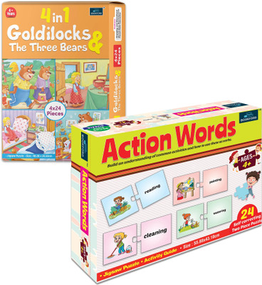 BOOKFORD Action Words & 4 in 1 Goldilocks – Fun & Interactive Play! | Set of 2(144 Pieces)