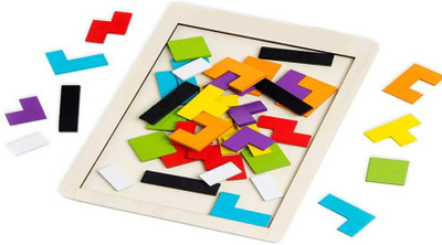 FORSIKHA Classic Wooden Tetris Mutants Puzzle Blocks Game Shapes Toy Tetris Blocks Board(24 Pieces)