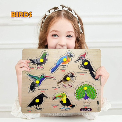 FORSIKHA Wooden Colorful Birds Name Tray Educational Learning Puzzle Board for Play&Learn(1 Pieces)