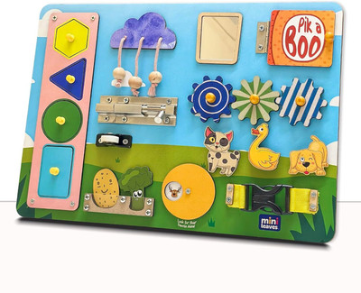 Minileaves Wooden Busy Board for Toddlers 1 to 3 Years | Sensory Toys for Toddlers Kids(1 Pieces)