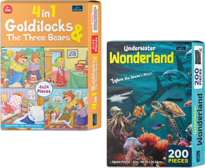 BOOKFORD 4 in 1 Goldilocks & Underwater Wonderland Jigsaw Puzzle(296 Pieces)