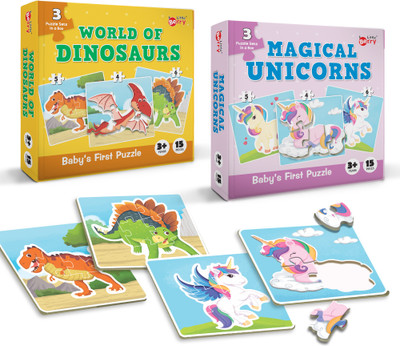 Little Berry Puzzles for Kids: Dinosaurs & Unicorns -Set of 2 Jigsaw Puzzles Puzzle Game Toys(30 Pieces)
