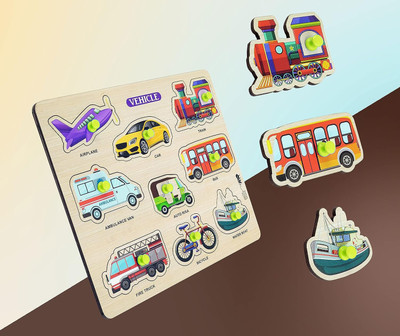 FORSIKHA Wooden Transport Name Matching Puzzle Board Public Transport&Vehicle Toy Puzzle(1 Pieces)