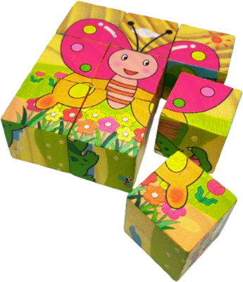 VAATHSALYA'S 6-in-1 Wooden Cube Block Puzzle Picture Puzzle with 9 Cubes Montessori Toys(1 Pieces)