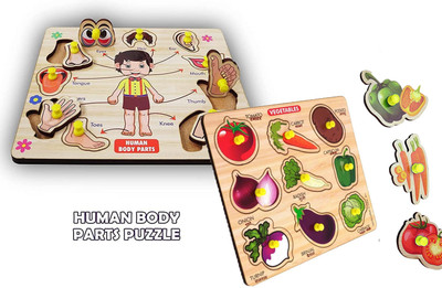 CASADOMANI COMBO Parts Of Body and Vegetables Name Identification Matching Puzzle Board(2 Pieces)