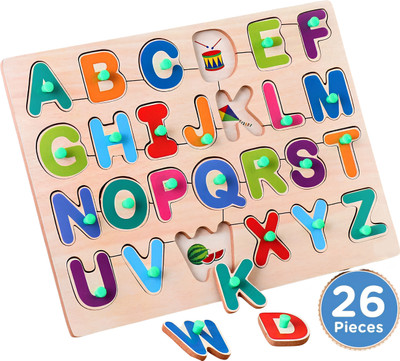 BOZICA Wooden Educational Creative learning A To Z English Alphabets Board Puzzle(28 Pieces)