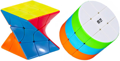 Authfort 3x3 Cylinder Speed Cube & Twist 3x3 stickerelss Speed Cube Combo pack of 2(2 Pieces)