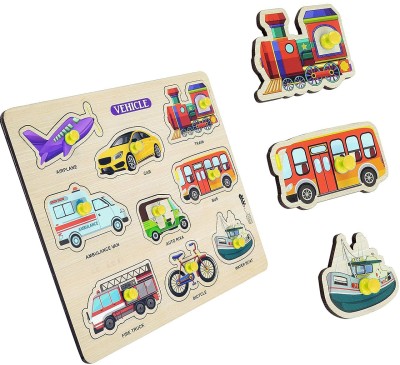 Plus Shine Wooden Identification Transport Name Puzzle Shape Tray with Picture Learning Toy(1 Pieces)