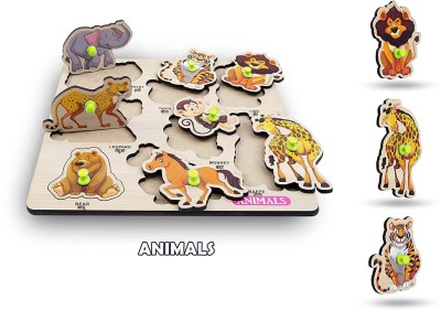 Plus Shine Wooden Animals Name matching Puzzle Board 3D Books Learning Toys Jigsaw puzzle(1 Pieces)