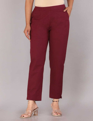TRANDKURTI Regular Fit Women Maroon Trousers