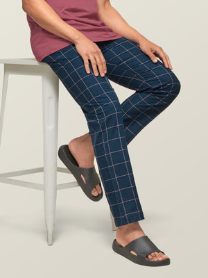 XYXX Intellieaze Combed Cotton Checkered Men Blue Track Pants