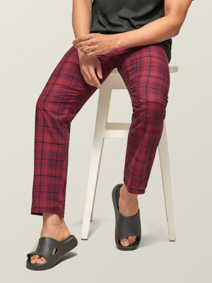 XYXX Intellieaze Combed Cotton Checkered Men Red Track Pants