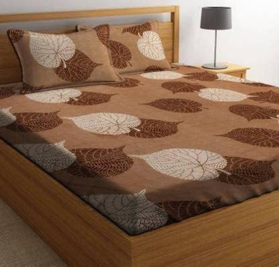 AAZEEM 144 TC Microfiber Double Abstract Flat Bedsheet(Pack of 1, Brown)