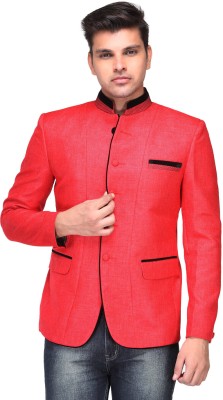 Platinum Studio Solid Mandarin Festive, Party, Casual, Wedding Men Blazer(Red)