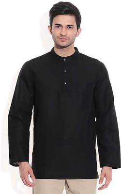 Royal Kurta Men Solid Straight Kurta(Black)
