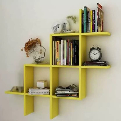 Premium Shoppee Wall Mount Plus Shape Wall Shelf / Wall Shelves For Home & Living Decor - Yellow MDF (Medium Density Fiber), Wooden Wall Shelf(Number of Shelves - 6, Yellow)