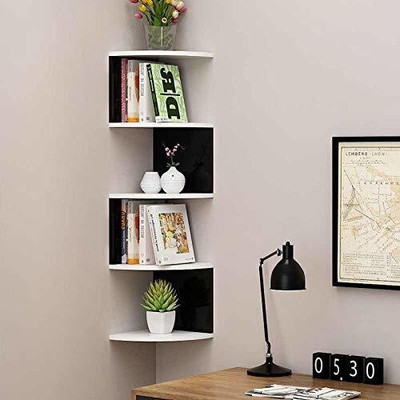 woodinzo Zig Zag Home Decor Floating Display Rack Storage Shelf for Living Room MDF (Medium Density Fiber) Wall Shelf(Number of Shelves - 5, Black, White)
