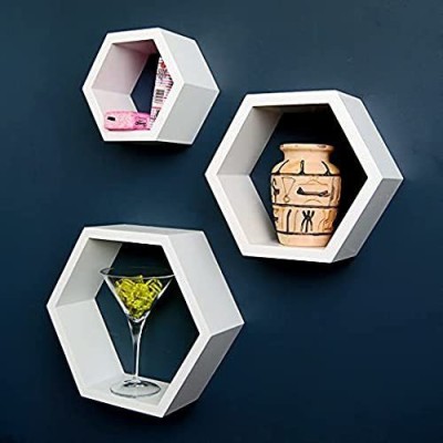 Myla Home Decor Hexagonal Shape MDF Pack of 3 MDF (Medium Density Fiber) Wall Shelf(Number of Shelves - 3, White)