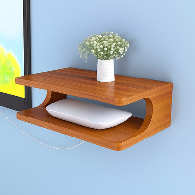 Artival Crafts Wall-Mounted Set-Top Box/Wi-Fi Router Stand – Teak Finish, 2-Tier Floating Shelf MDF (Medium Density Fiber) Wall Shelf(Number of Shelves - 2, Brown)