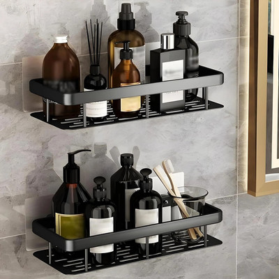 DXDT (set of 2)Wall Mounted bathroom Shelf/Rack/Storage Organizer for bathroom Plastic Wall Shelf(Number of Shelves - 2, Black, Black)