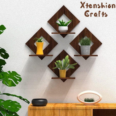 Xtenshion Crafts Wooden Wall M,ount Wall Shelves Wooden Wall Shelf 4 SQUERE SHELF Wooden Wall Shelf(Number of Shelves - 4, Brown)