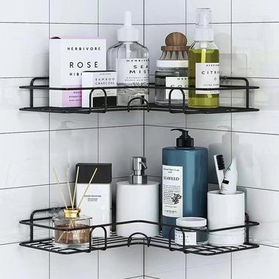 DXDT Multipurpose L Shape (Pack of 2) Wall Mounted Corner Shelf/Self Adhesive Stainless Steel Wall Shelf(Number of Shelves - 2, Black, Black)
