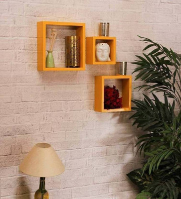 KHUSUBHDECOR Wooden Wall Shelf(Number of Shelves - 6, Yellow)