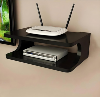 Classic Handicraft classichandicrafts Set top Box Stand WiFi Router Holder set top Box Stand(Black) MDF (Medium Density Fiber) Wall Shelf(Number of Shelves - 2, Black)
