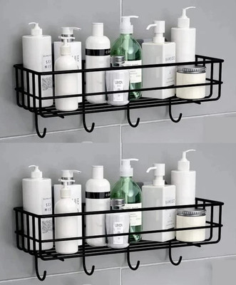 kedarnath Multi-use Self Adhesive Kitchen (PACK OF 1) Bathroom Shelve,storage Rack Stainless Steel Wall Shelf(Number of Shelves - 1, Black, Silver)