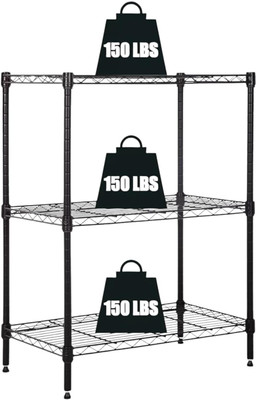 STORACK Adjustable 3-Tier Shelf Rack Wire Shelving Rack Free Standing Multi Storage Rack Iron, Steel Wall Shelf(Number of Shelves - 3, Black)