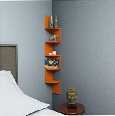 Wold Export Wall shelf Zig zeg shelves corner rack shelf Wooden Wall Shelf(Number of Shelves - 5, Orange)