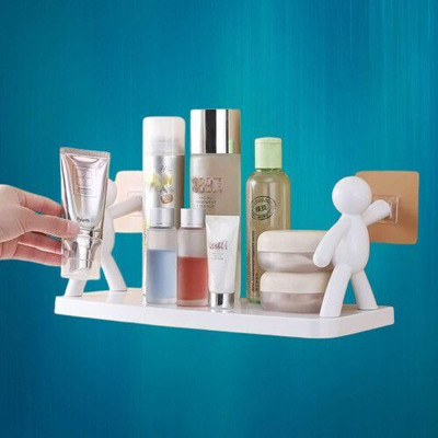 RPTRENDZ Self-Adhesive Floating Shelves – Wall Hanging Bathroom Storage, Human Hook Rack Plastic Wall Shelf(Number of Shelves - 1, White)