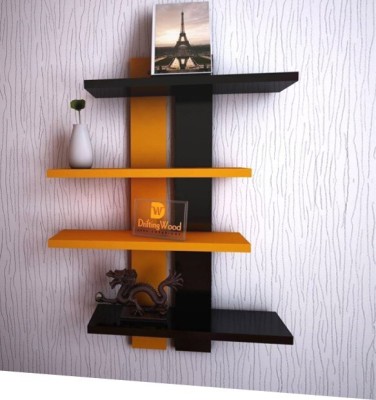 OnlineCraft ch530 wooden wall shelf duble patti orang black Wooden Wall Shelf(Number of Shelves - 4, Orange, Black)